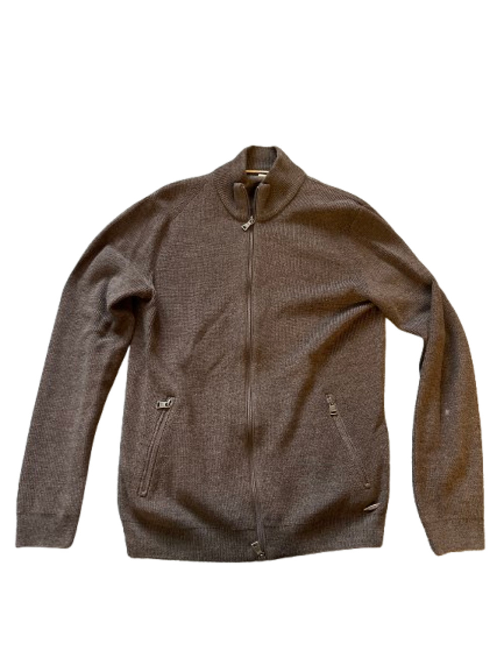 Brax Feel Good Style John Mens Brown Full Zip Mock Neck Wool Sweater Jacket Sz M